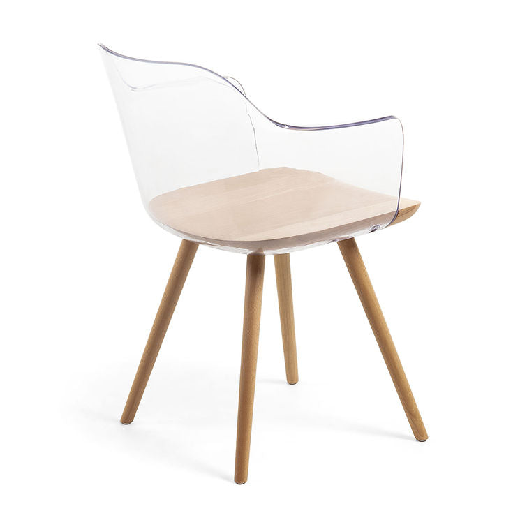 Scaun dining transparent/maro din lemn Bjorg Kave Home
