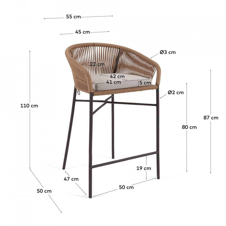 Scaun exterior bar maro/negru din metal Yanet Kave Home