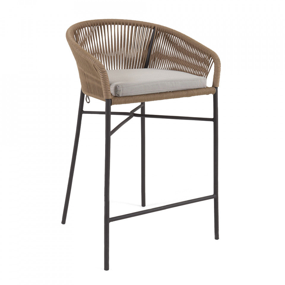 Scaun exterior bar maro/negru din metal Yanet Kave Home