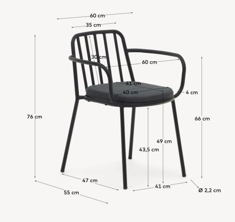Scaun exterior dining negru din textil Bramant Kave Home