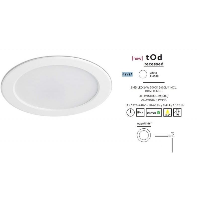 Spot LED alb incastrabil pentru baie cu protectie IP 44, TOD