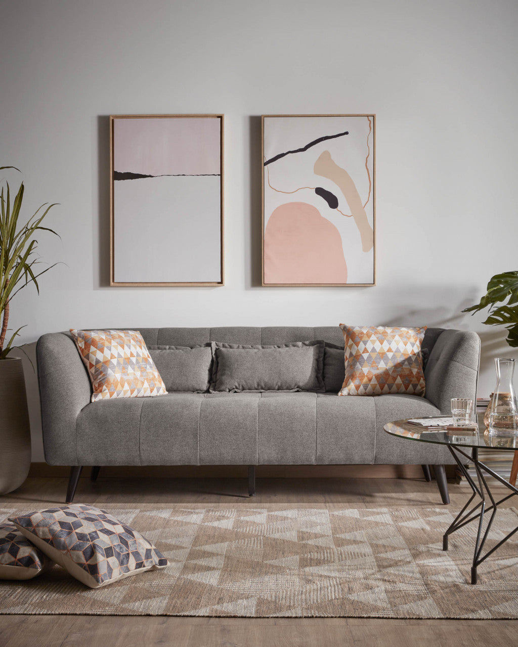 Tablou roz/auriu din fibre naturale 60x90 cm Wrigley Pink Kave Home