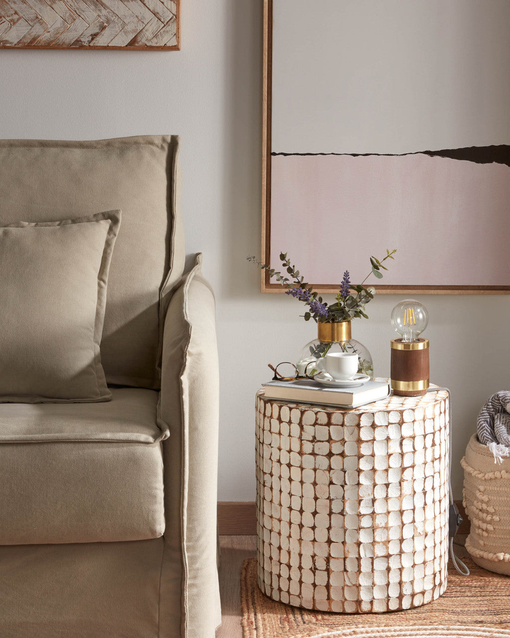 Tablou roz/auriu din fibre naturale 60x90 cm Wrigley Pink Kave Home