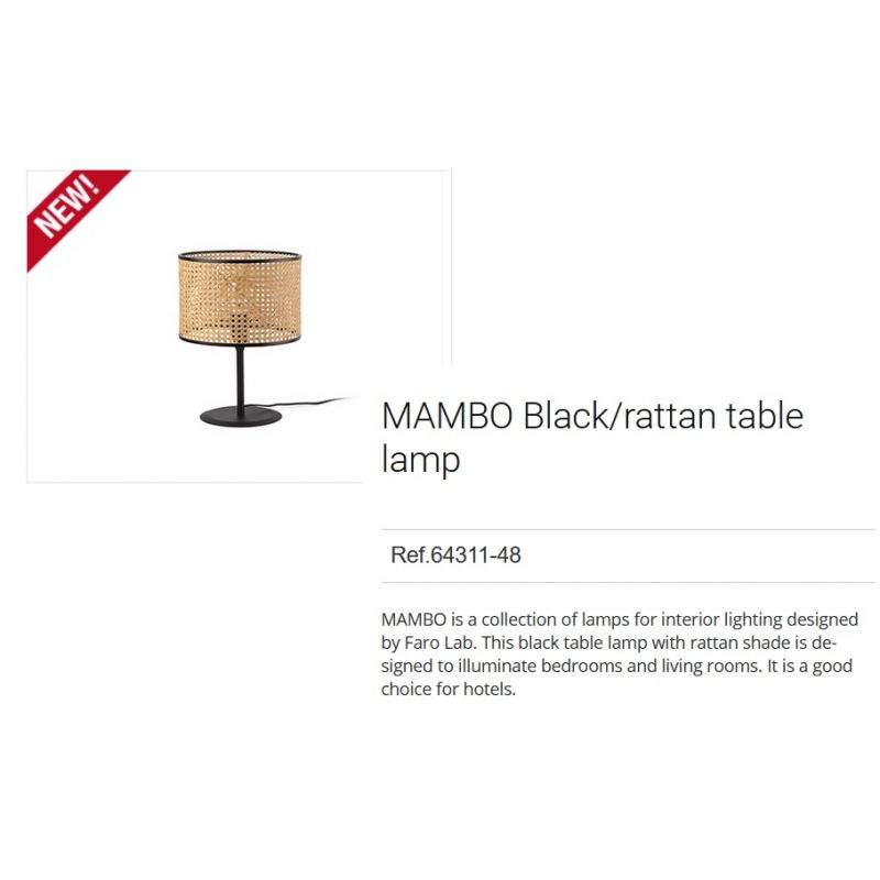 Veioza / Lampa de masa moderna design natural MAMBO negru/ratan