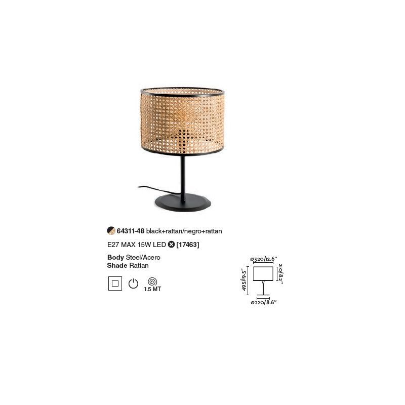 Veioza / Lampa de masa moderna design natural MAMBO negru/ratan
