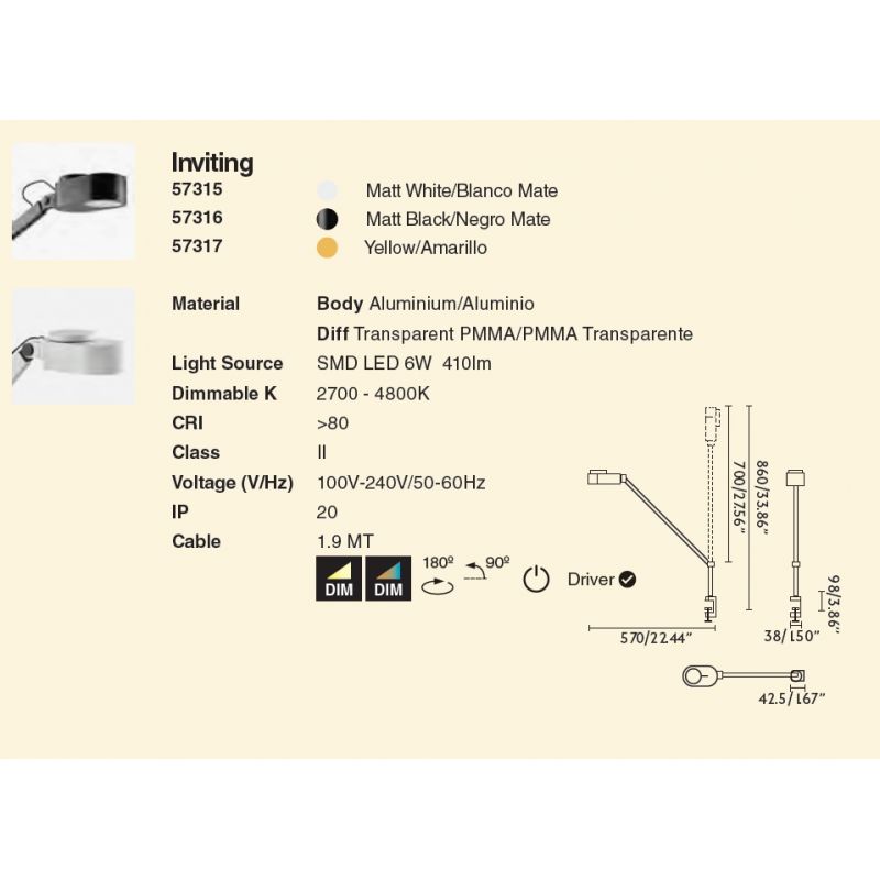 Veioza LED dimabila / Lampa de birou cu clips design ultra-modern INVITING alba