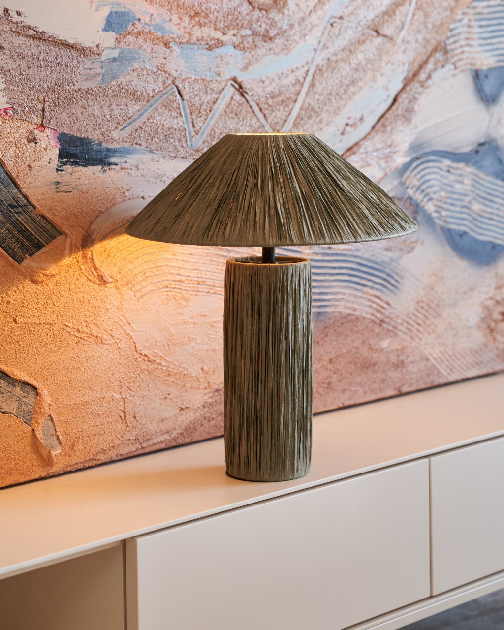 Veioza verde din fibre naturale 41 cm Samse Kave Home
