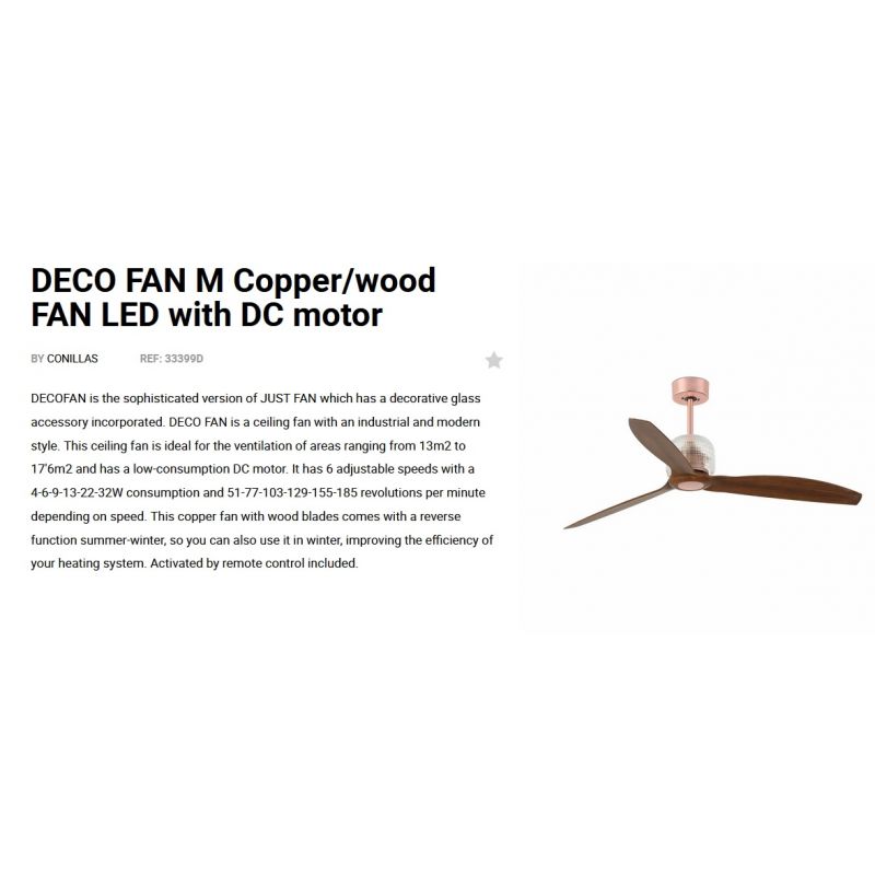 Ventilator cu telecomanda DECO FAN M cupru/maro