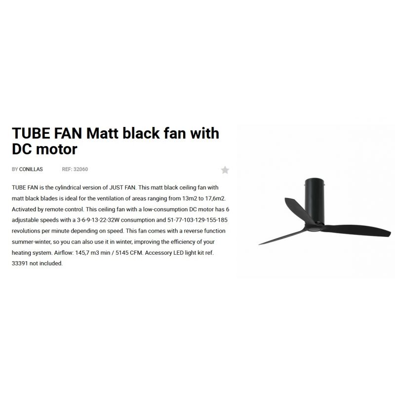 Ventilator cu telecomanda TUBE negru mat