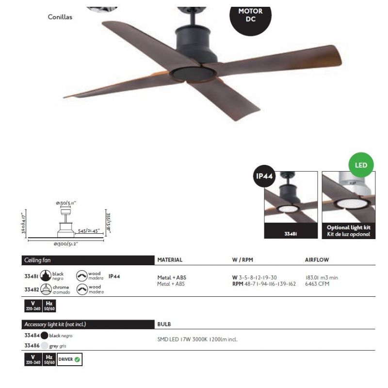 Ventilator cu telecomanda WINCHE crom/maro