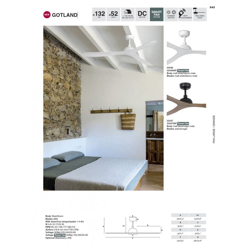Ventilator de tavan cu telecomanda design modern GOTLAND alb