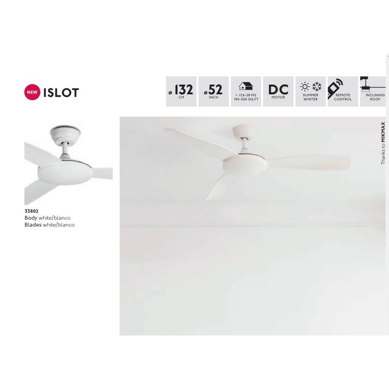 Ventilator de tavan cu telecomanda design modern ISLOT alb