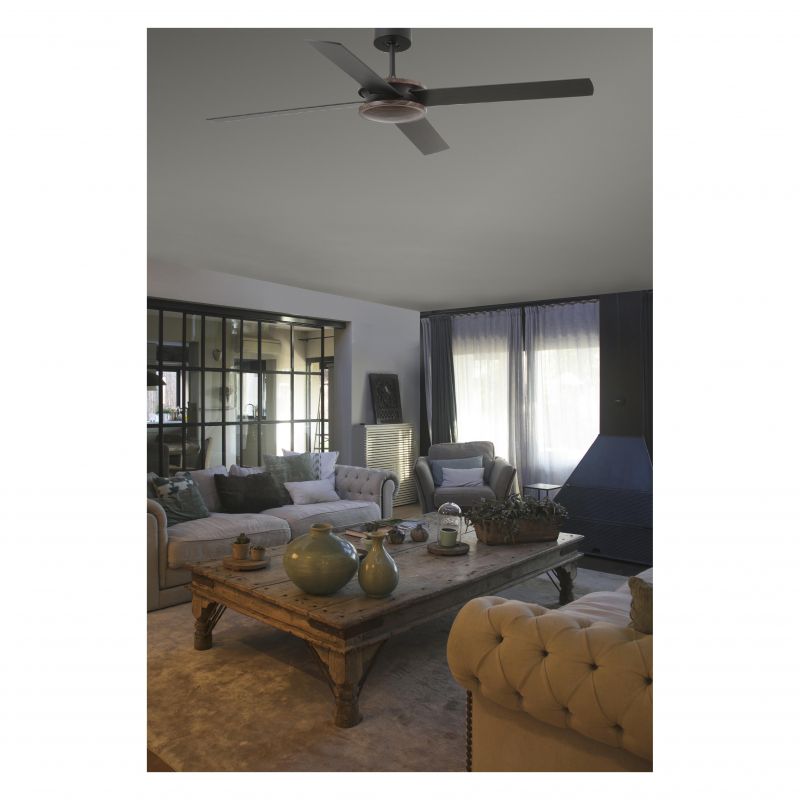 Ventilator de tavan cu telecomanda design modern POLEA negru/lemn nuc