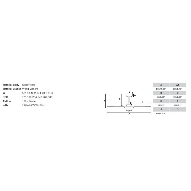 Ventilator de tavan cu telecomanda HEYWOOD S negru/stejar inchis