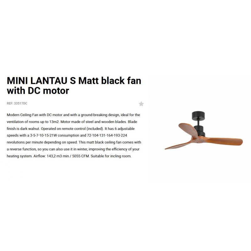 Ventilator de tavan cu telecomanda Mini LANTAU S negru/ lemn maro