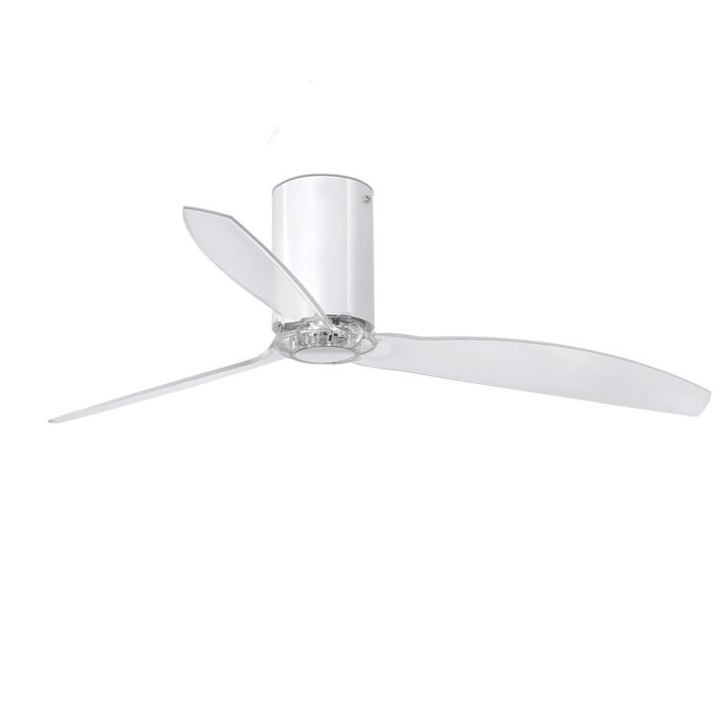 Ventilator de tavan modern cu telecomanda MINI TUBE FAN alb lucios/transparent