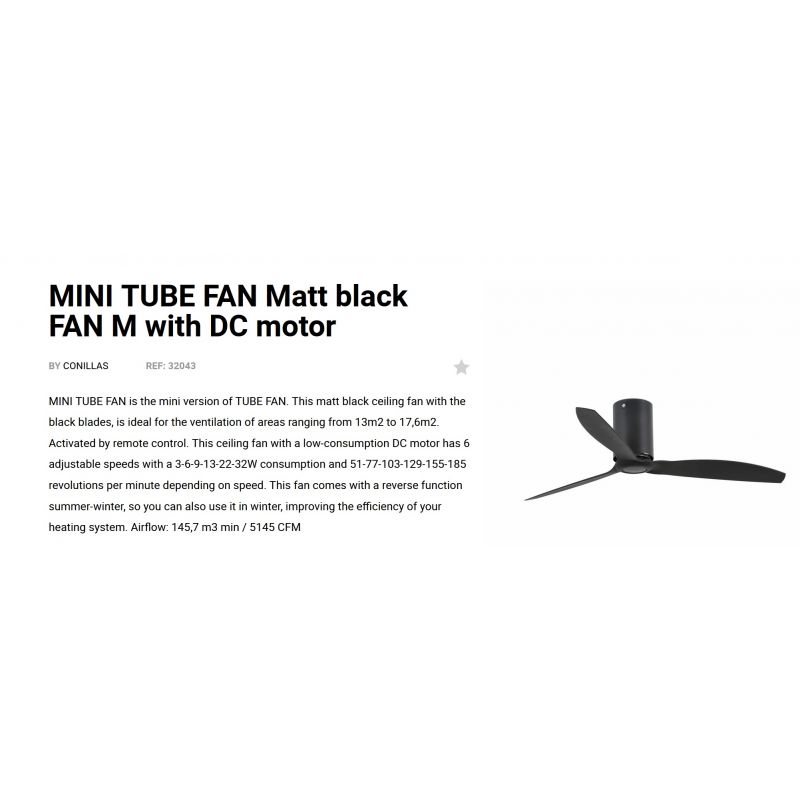 Ventilator de tavan modern cu telecomanda MINI TUBE FAN M negru mat