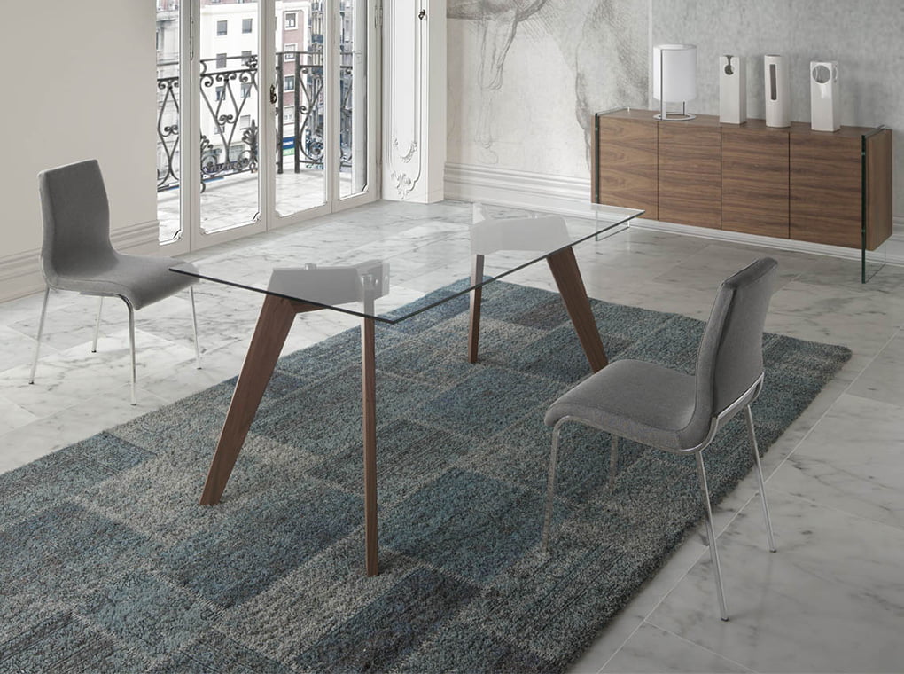 Masa de Dining Rectangulara din Sticla cu Picioare din Nuc Angel Cerda