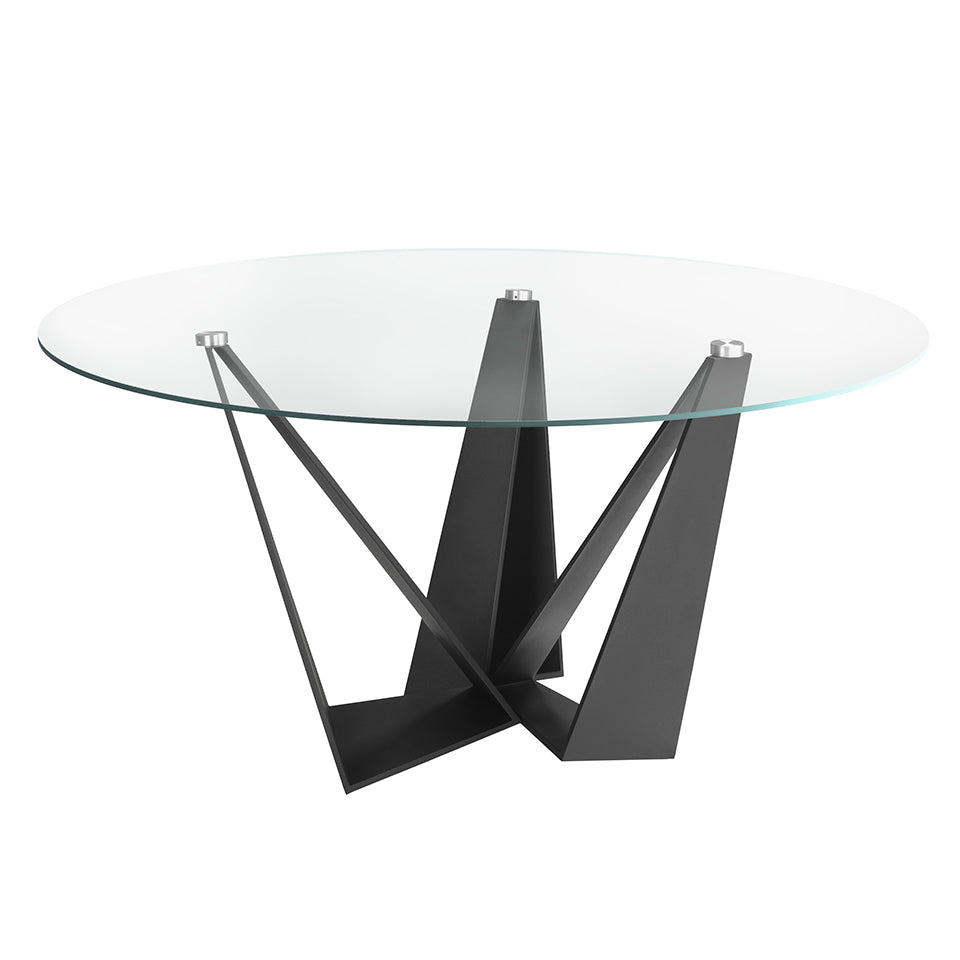 Masa de Dining Rotunda cu Blat din Sticla si Suport din Otel Inoxidabil Angel Cerda