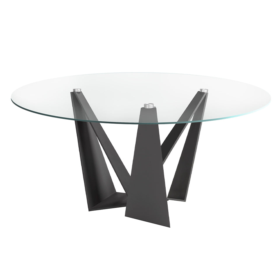 Masa de Dining Rotunda cu Blat din Sticla si Suport din Otel Inoxidabil Angel Cerda