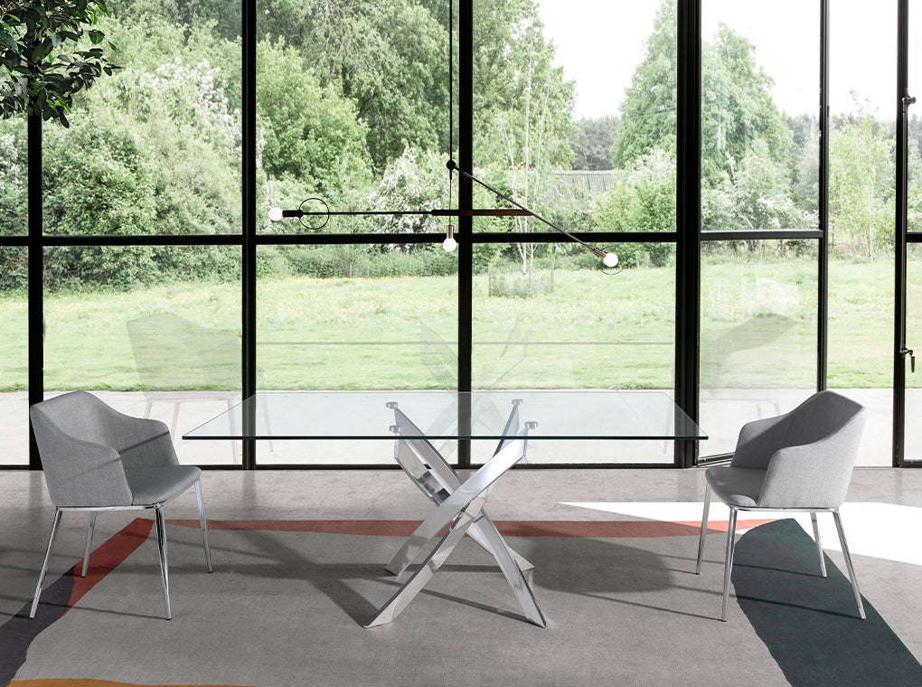 Masa Dining 140x95 din Sticla cu Baza din Otel Inoxidabil Angel Cerda