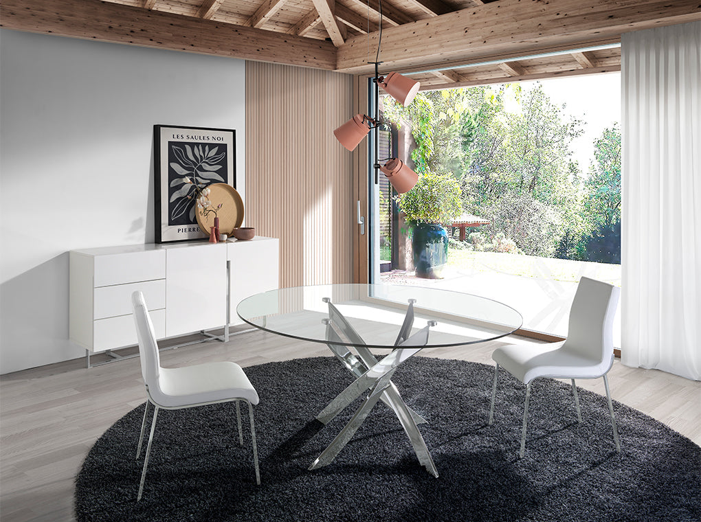 Masa de Dining 120cm Rotunda din Sticla si Otel Inoxidabil Angel Cerda