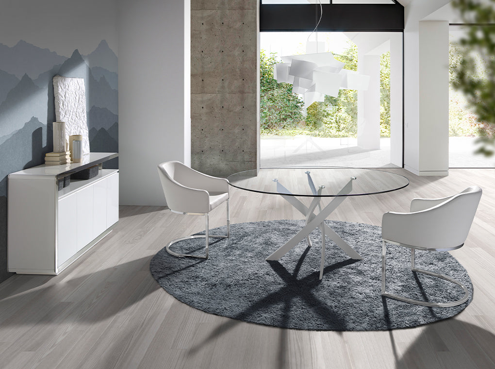 Masa de Dining Rotunda din Sticla cu Picioare din 130 cm Otel Angel Cerda