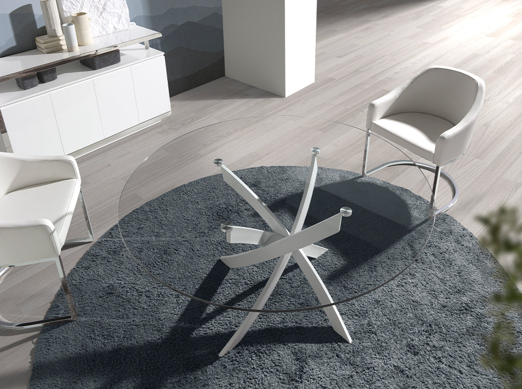 Masa de Dining Rotunda din Sticla cu Picioare din 130 cm Otel Angel Cerda