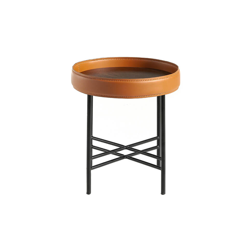 Masa de Cafea din Nuc cu Inel Tapitat in Piele Cognac Angel Cerda