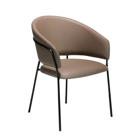 Scaun pentru Masa de Dining Tapitat in Piele Mink cu Picioare din Otel Negru Angel Cerda