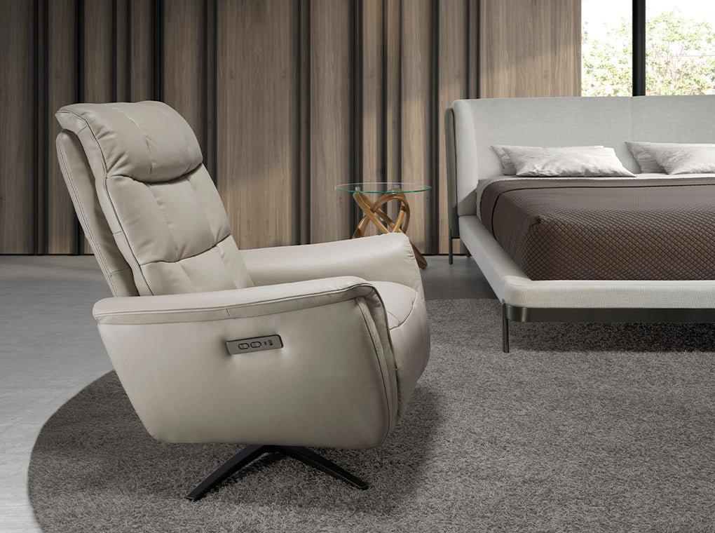 Fotoliu Pivotant din Piele Gri cu Mecanism Electric de Relaxare Angel Cerda