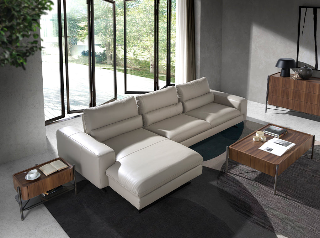 Canapea Chaise Colt Dreapta Longue din Piele Gri Taupe Angel Cerda