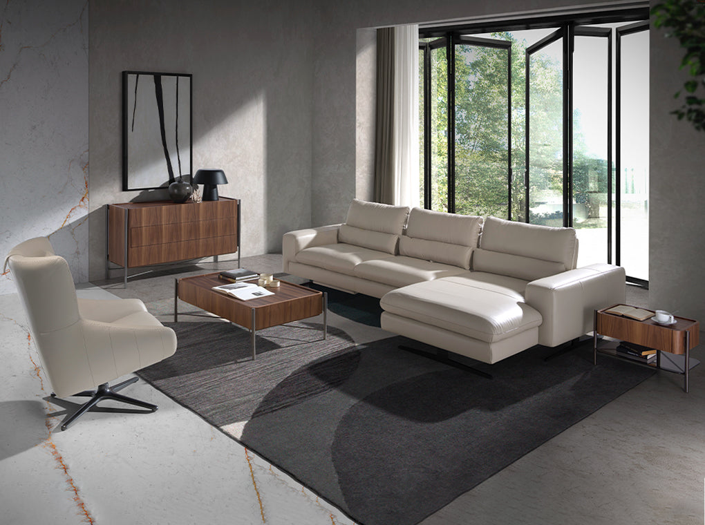 Canapea Chaise Colt Stanga Longue din Piele Gri Taupe Angel Cerda