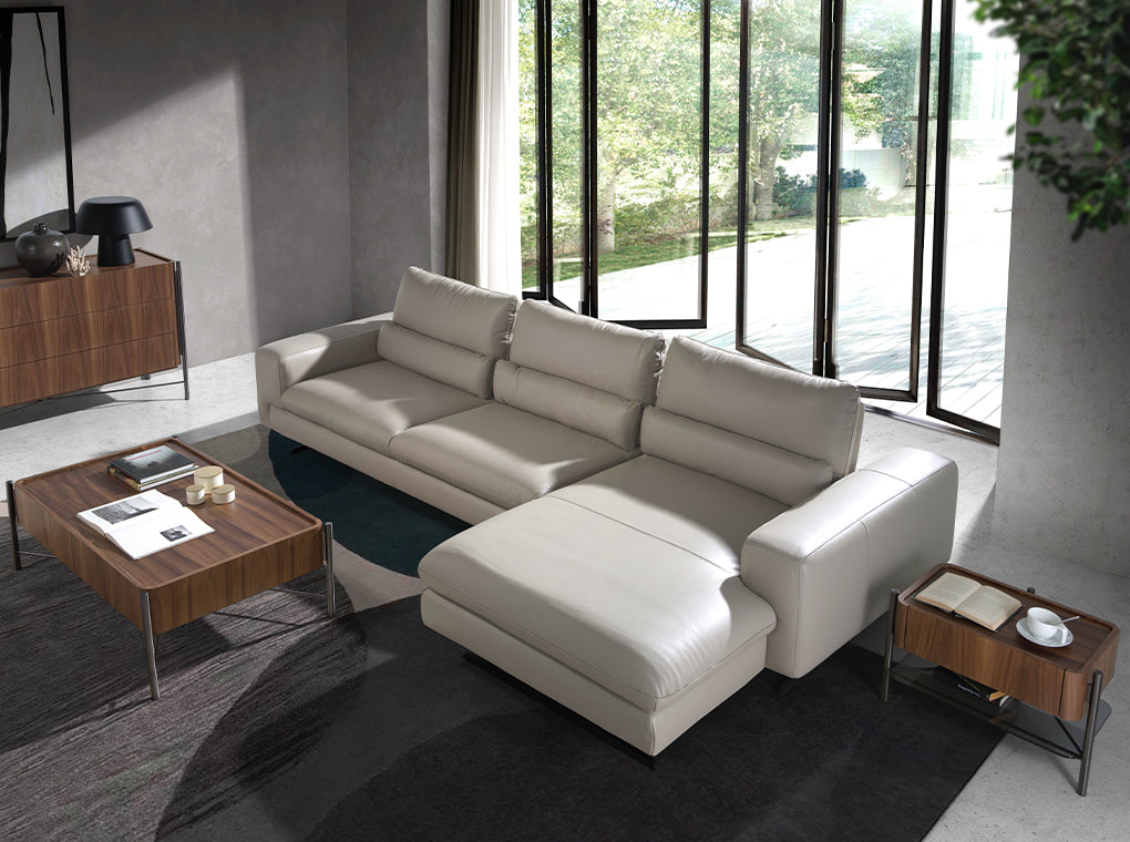 Canapea Chaise Colt Stanga Longue din Piele Gri Taupe Angel Cerda