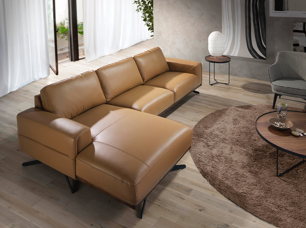 Canapea Chaise Longue Colt Dreapta Tapitata in Piele Arena Angel Cerda