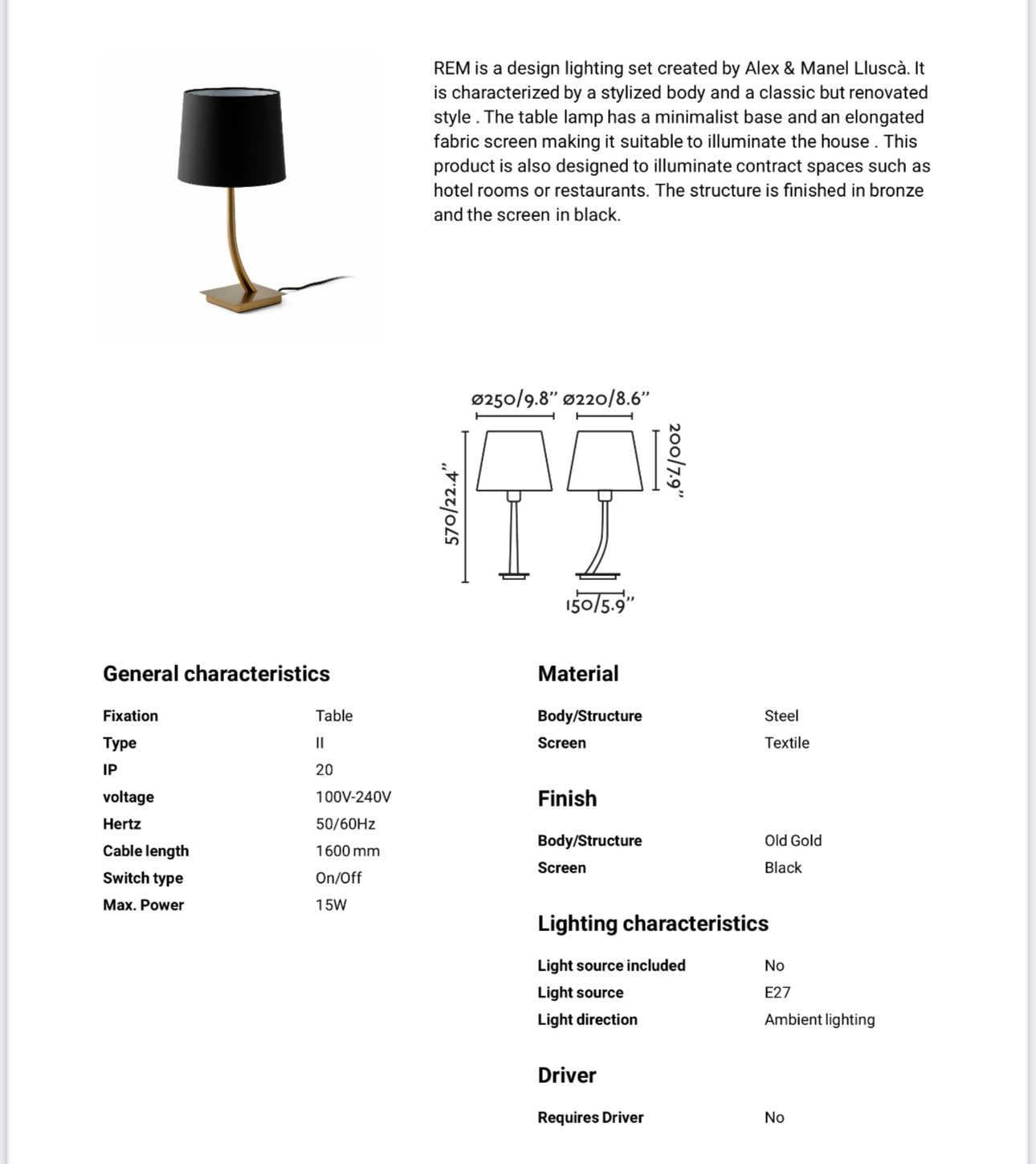 Veioza / Lampa de masa eleganta design clasic REM auriu/negru