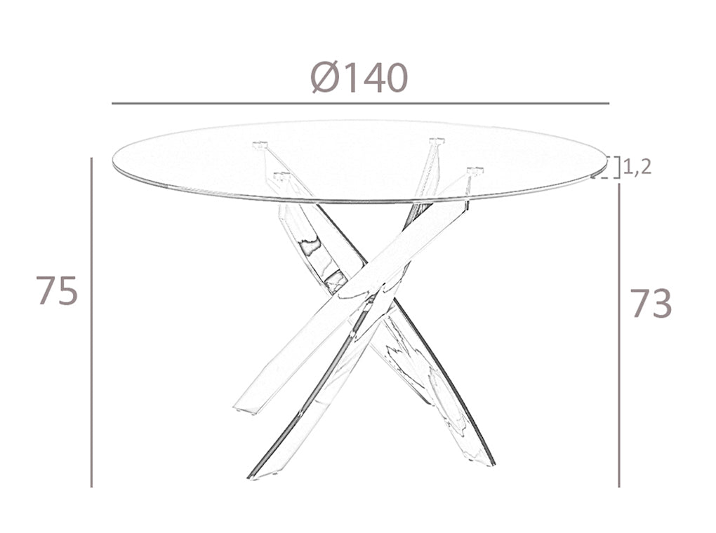 Masa de Dining 140cm Rotunda din Sticla si Otel Inoxidabil Angel Cerda