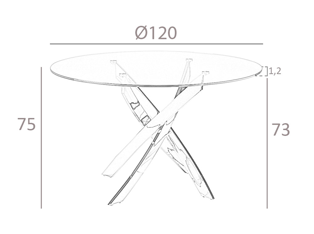 Masa de Dining 120cm Rotunda din Sticla si Otel Inoxidabil Angel Cerda