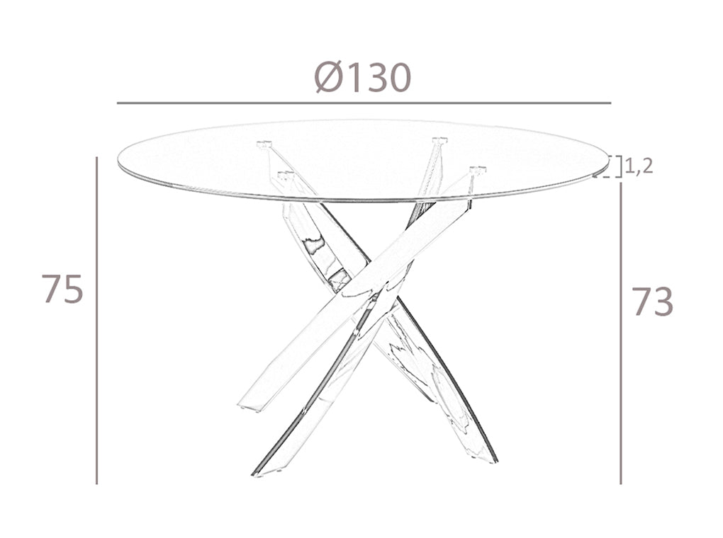 Masa de Dining 130cm Rotunda din Sticla si Otel Inoxidabil Angel Cerda