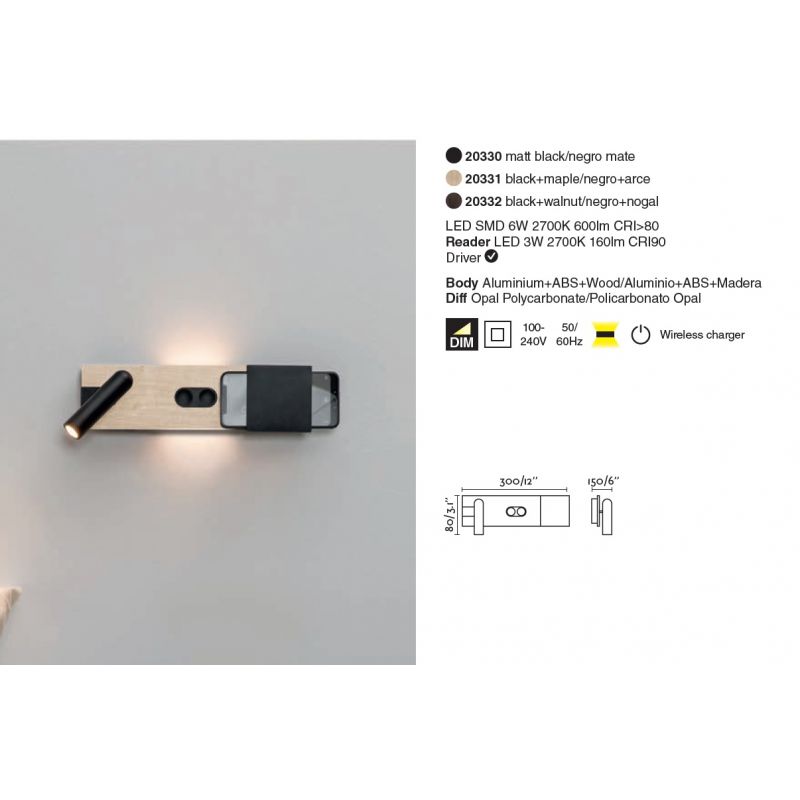 Aplica ambientala cu reader LED design ultra-modern MAGOS negru