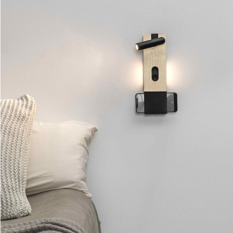 Aplica ambientala cu reader LED design ultra-modern MAGOS negru/artar