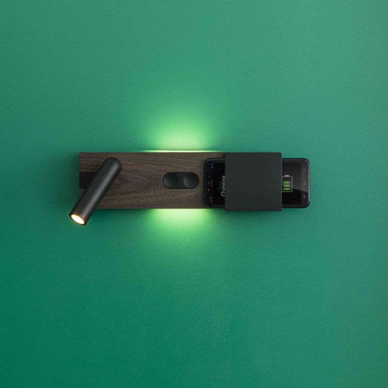 Aplica ambientala cu reader LED design ultra-modern MAGOS negru/nuc