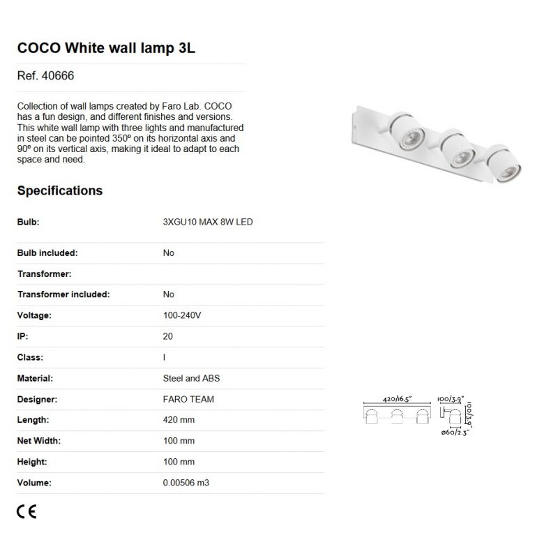 Aplica cu 3 spoturi directionabile design minimalist COCO alba