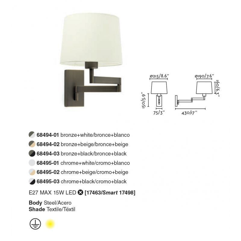 Aplica cu brat articulat design elegant ARTIS-2 crom/bej