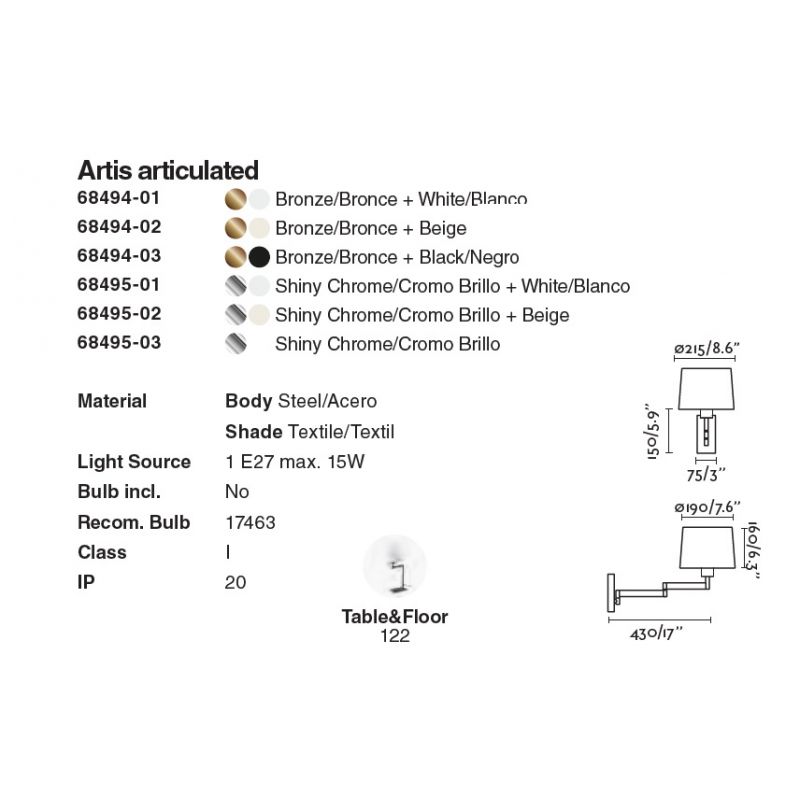 Aplica cu brat articulat design elegant ARTIS crom/negru