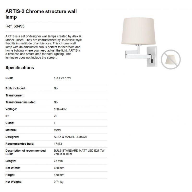 Aplica cu brat articulat stil clasic design elegant ARTIS-2 crom/alb