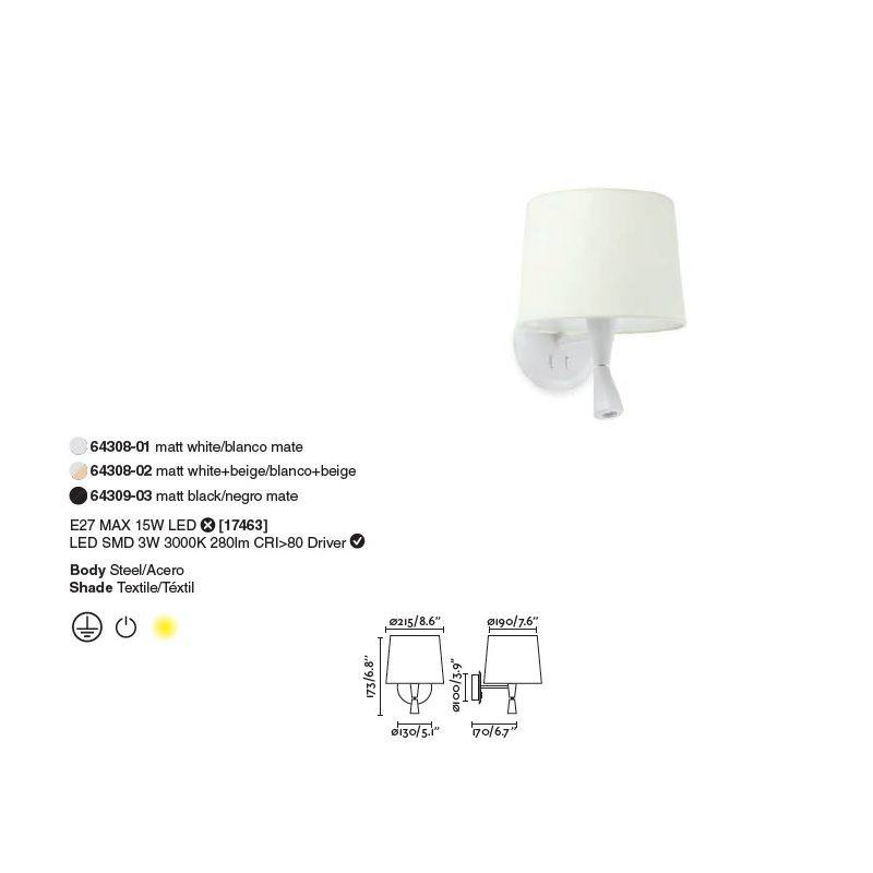 Aplica cu reader LED eleganta design modern CONGA neagra
