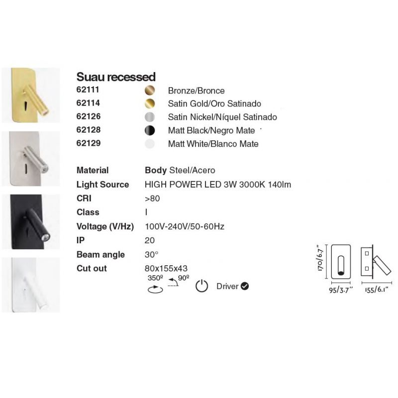 Aplica cu reader LED incastrabila stil minimalist SUAU alba