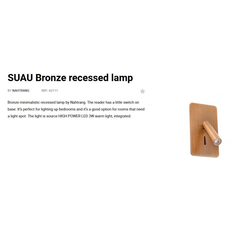 Aplica cu reader LED incastrabila stil minimalist SUAU bronz