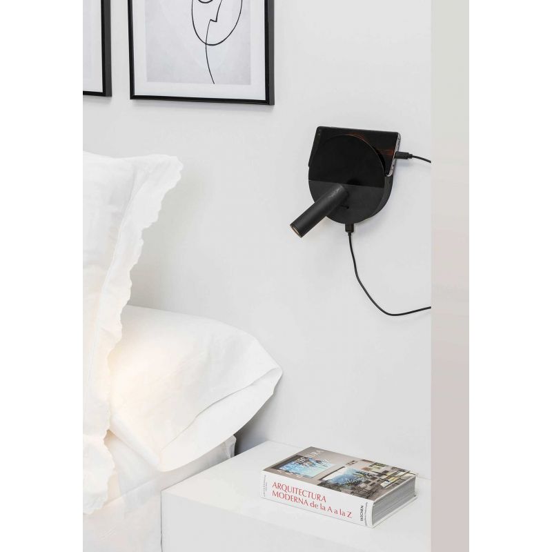 Aplica cu reader LED minimalista cu USB charger DUAS Black